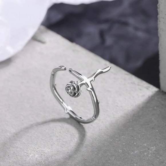 925 Sterling Silver Rose Band Ring Open Ring Ajustable Wide Band Line Rings - Picture 1 of 5